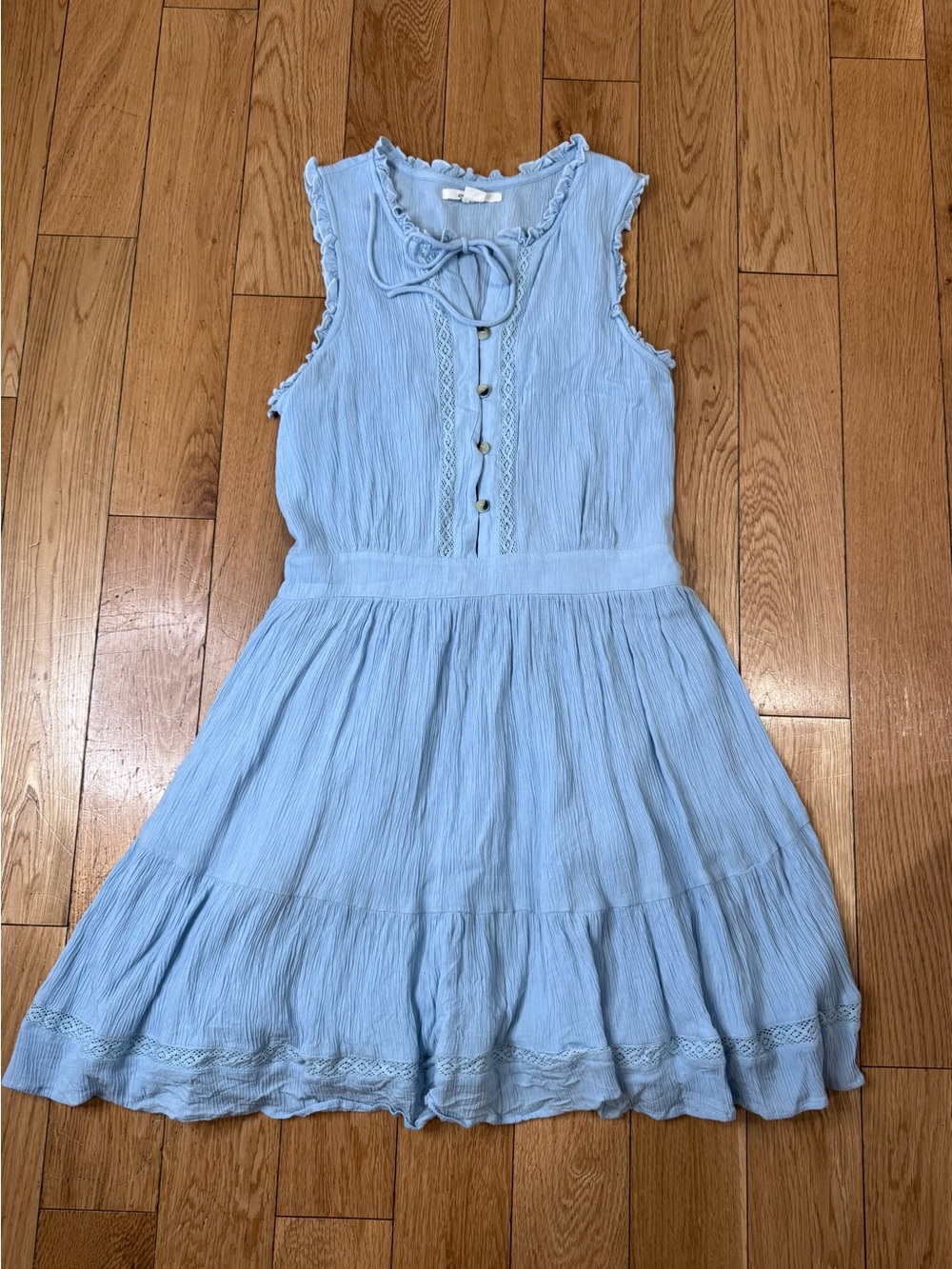 O'Neill Pale Blue Sleeveless Tie-Neck Ruffled Dress